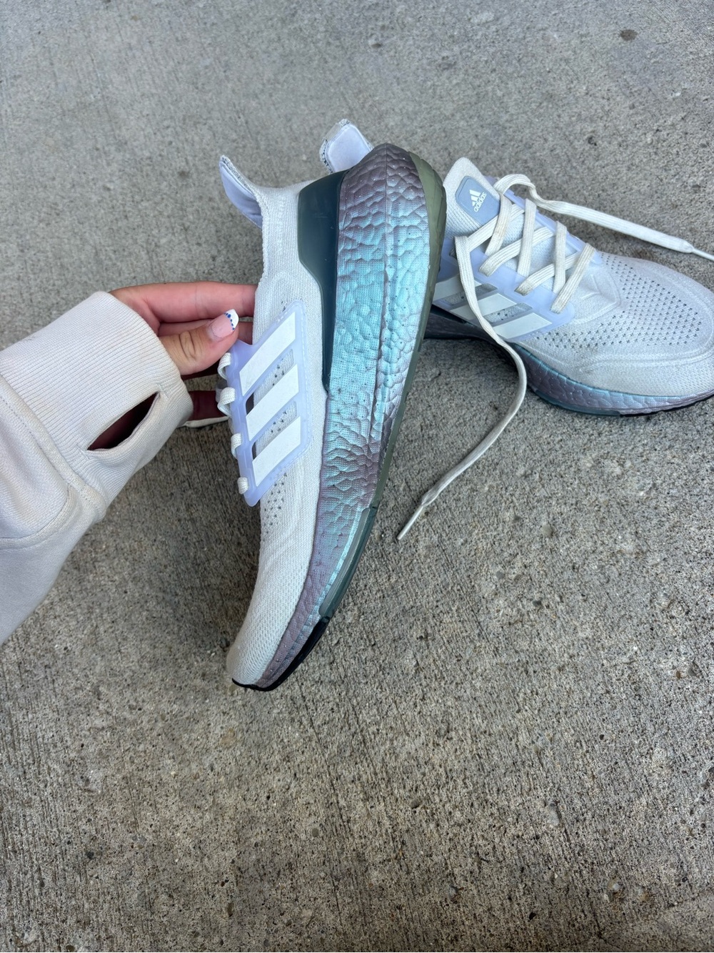 adidas Women’s ultra boosts Sneakers with Iridescent Teal-Purple Midsole